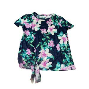 J. Jill Love Linen Top Women's Medium Navy Floral Tie Front Blouse 154171